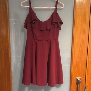 Ruffled Burgundy Mini Dress with Spaghetti Straps
